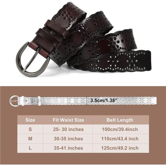 XZQTIVE Womens Belts for Jeans Hollow Flower Leather Belt for Pants Wide Belt main image 4
